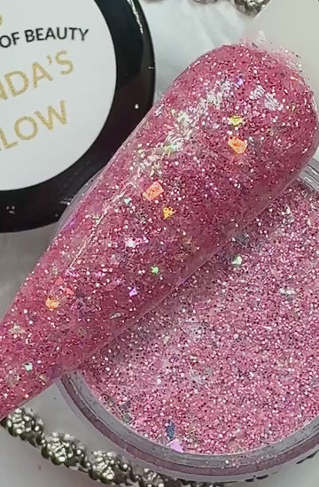 pink glitter dip powder with mesmerizing holographic shreds