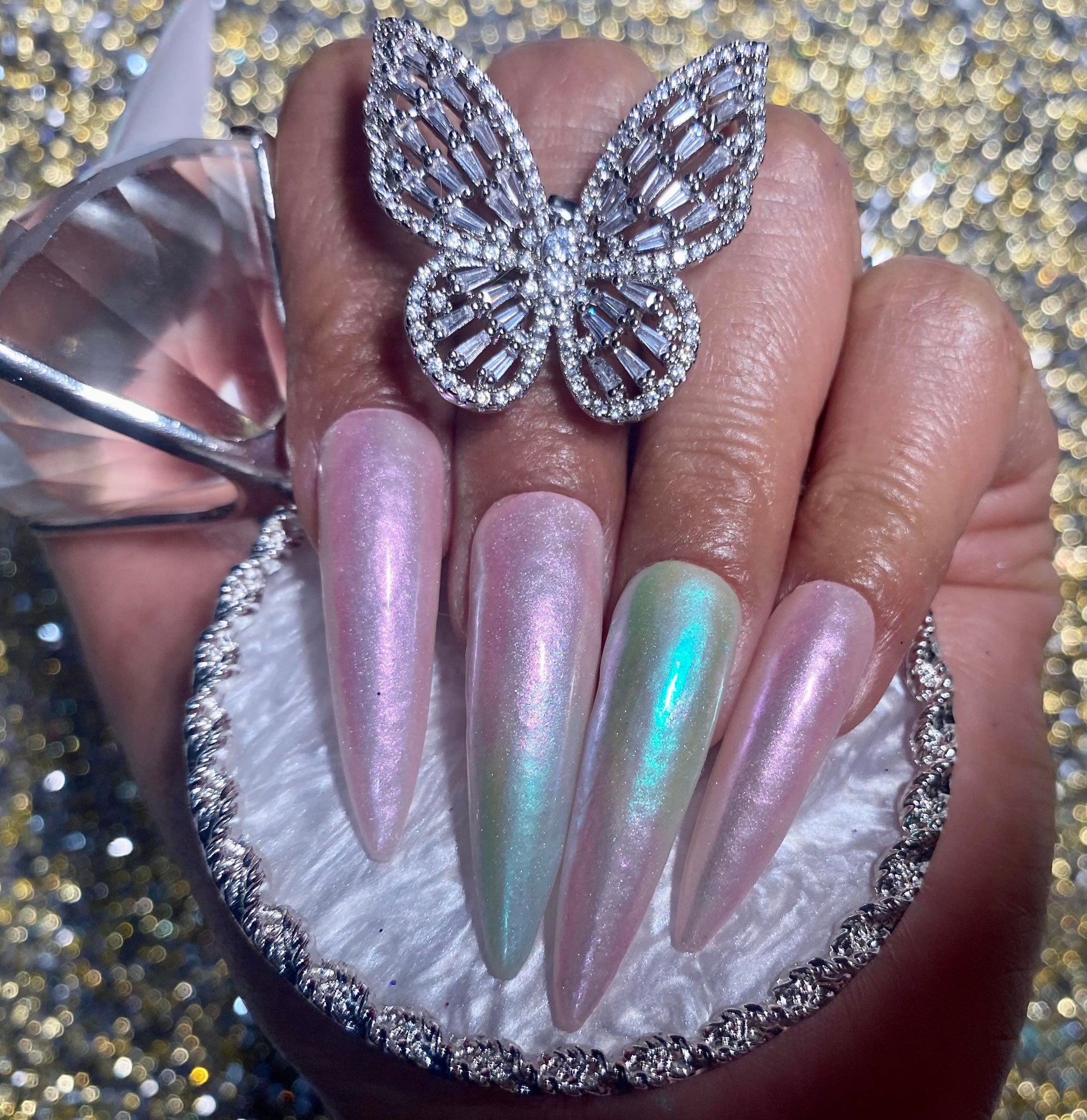 Chrome Nail Powder - 8-Color Mirror Effect and Holographic Glitter